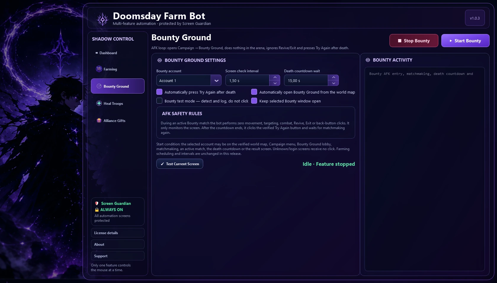Bounty Ground Automation interface in Doomsday Farm Bot